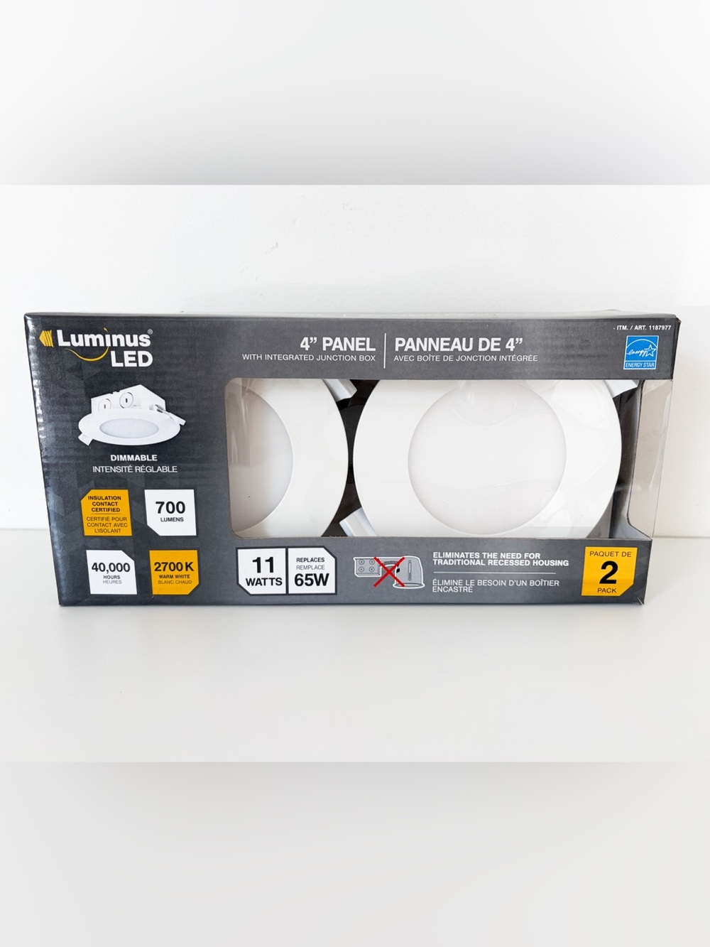 Luminous LED 4” Recessed Panel Lights with Junction Box - Set of 2